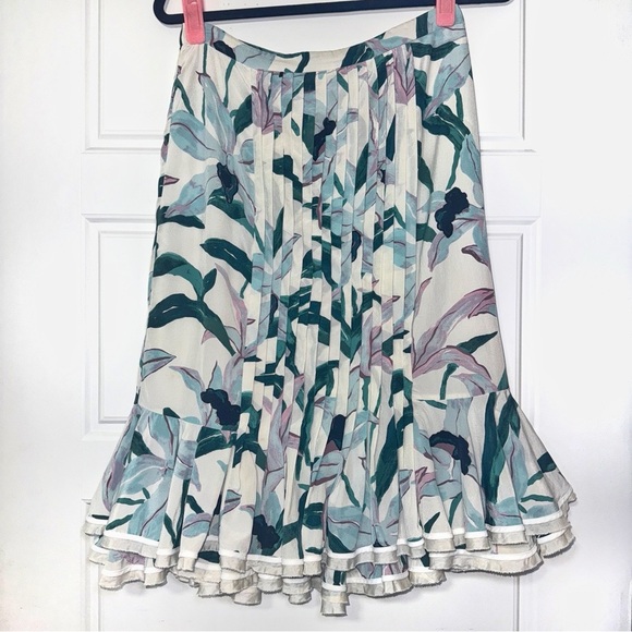 Tory Burch Louisa Silk Printed Ruffle Skirt in Ivory Desert Bloom size 4 - Picture 3 of 16